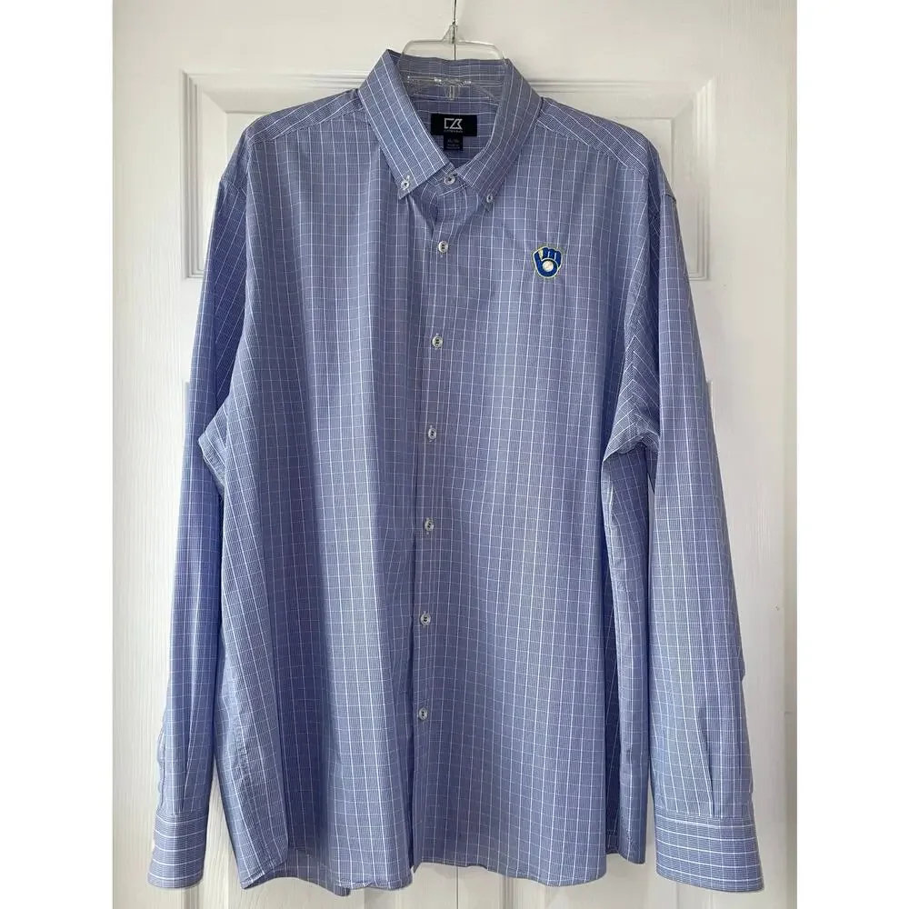 Cutter‎ Buck Mens Big Tall Button Down Shirt Milwaukee Brewers Logo XLG - Picture 2 of 10